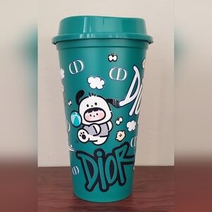 ❣️3/$20 Cute cartoon dog fashion teal plastic reusable Travel tumbler Lid 16oz